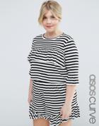 Asos Curve Top In Stripe With Ruffle Frill - Stripe