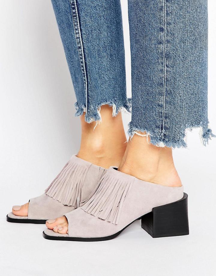 Sol Sana Fringe Suede Mid Heeled Mules - Gray