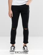 Brooklyn Supply Co Washed Black Dyker Super Skinny Jean With Knee Slit - Washed Black