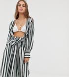 Prettylittlething Cover Up Kimono With Tie Waist In Stripe - Multi