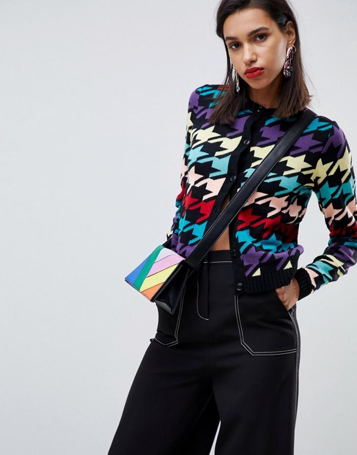 Asos Design Cardigan In Bright Dogstooth Pattern - Multi