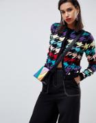 Asos Design Cardigan In Bright Dogstooth Pattern - Multi