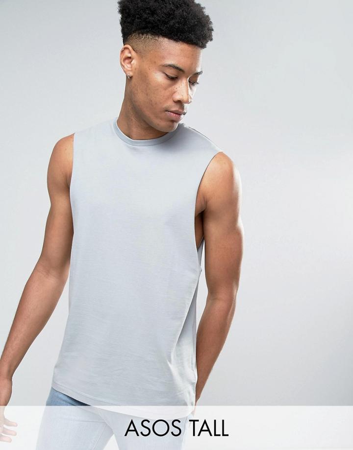 Asos Tall Sleeveless T-shirt With Dropped Armhole In Gray - Gray