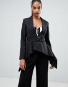 Prettylittlething Premium Waterfall Tailored Blazer In Black - Black