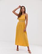 Asos Design Lace Insert Crinkle Maxi Dress-yellow