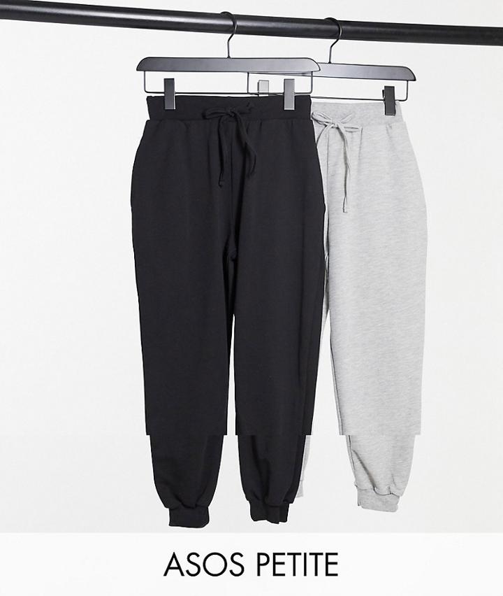 Asos Design Petite Basic Sweatpants With Tie 2 Pack Save-black