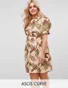 Asos Curve Ottoman Sleeve Detail Dress - Multi