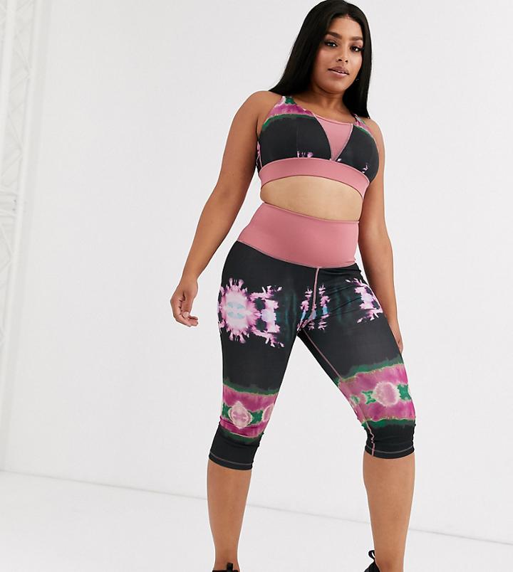 Wolf & Whistle Curve Tie Dye Cropped Leggings In Black