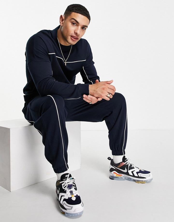 Asos Design Oversized Sweatpants With Piping Details In Navy - Part Of A Set