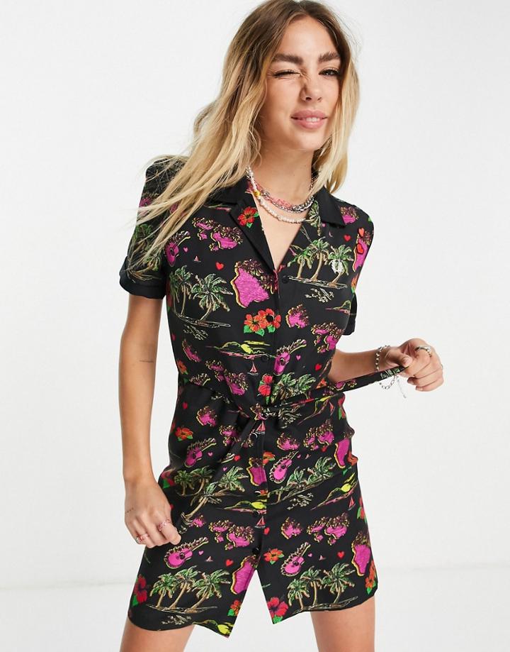 Fred Perry X Amy Winehouse Shirt Dress In Hawaiian Print-multi