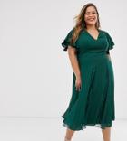 Asos Design Curve Midi Dress With Lace Godet Inserts-green