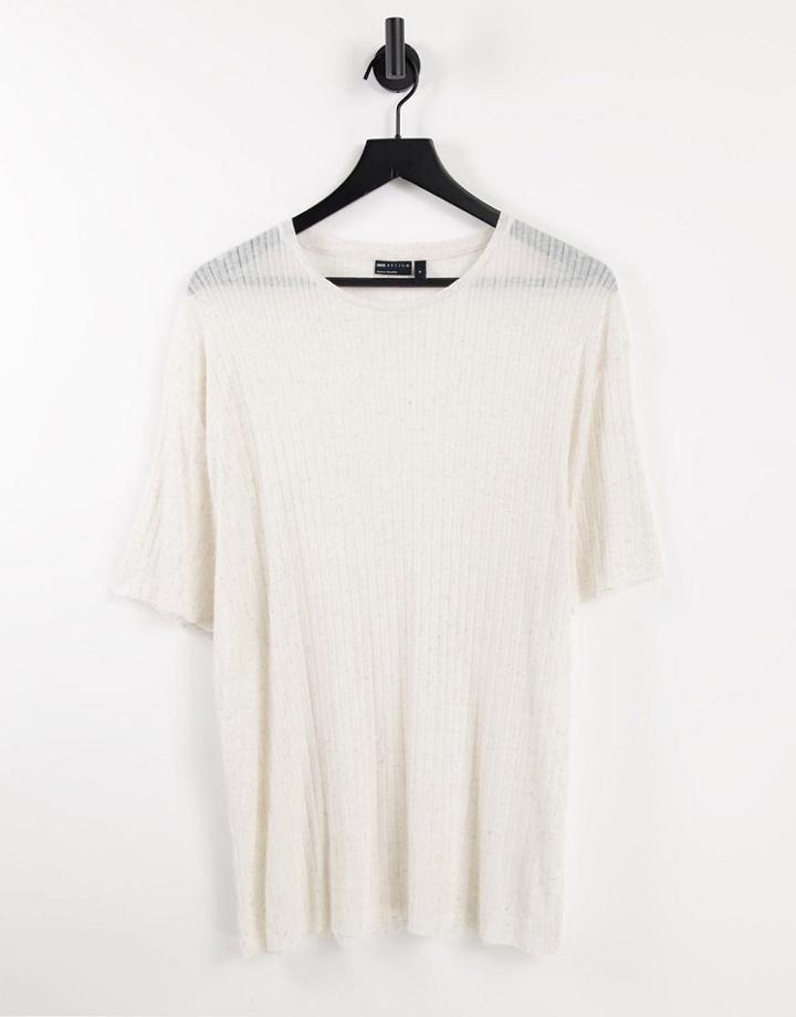 Asos Design Relaxed Fit T-shirt In Lightweight Rib With Raw Edges In Oatmeal-neutral