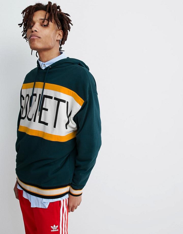 Asos Design Oversized Hoodie With Color Block Text Print In Green - Green