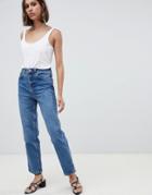 Asos Design Farleigh High Waist Straight Leg Jeans In Dark Stone Wash - Blue