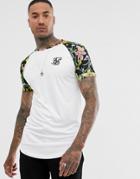 Siksilk T-shirt In White With Floral Contrast Sleeves - White