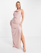 Naanaa Back Detail Satin Maxi Dress In Peach-pink