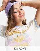 Reclaimed Vintage Inspired Fitted Ringer T-shirt With 70s Sun Print-white