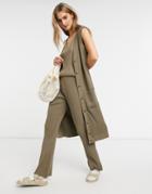 Vila Knit Longline Vest In Taupe - Part Of A Set-grey