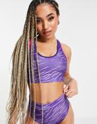 Asos 4505 Swim Bikini Top In Animal Print-purple