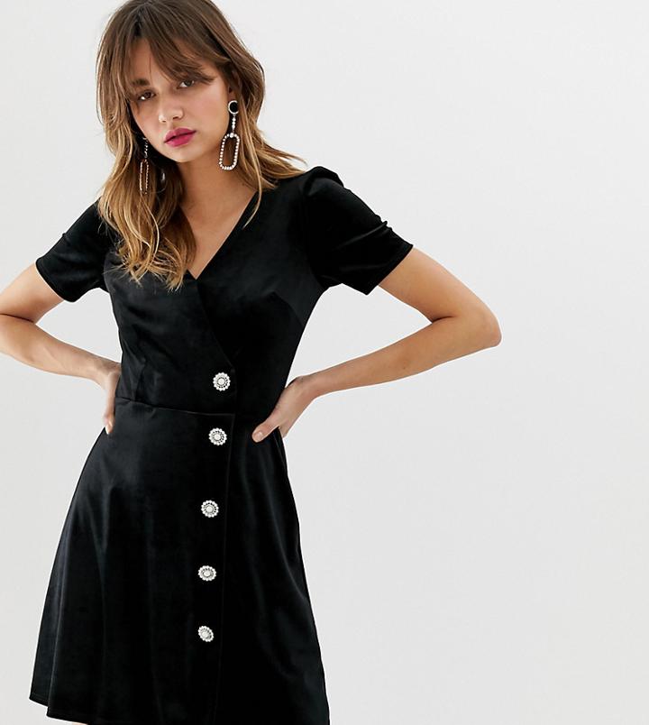 River Island Wrap Front Dress In Black Velvet - Black