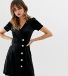 River Island Wrap Front Dress In Black Velvet - Black