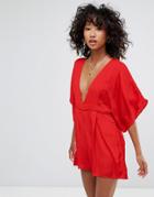D.ra Hollywood Deep V Romper - Red