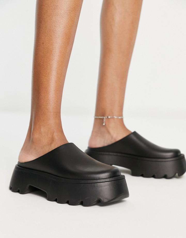 Asos Design Mai Tai Plastic Chunky Flat Mules In Black - Black