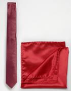 Selected Red Plain Tie And Pocket Square - Red