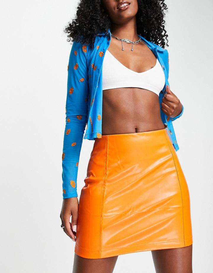 Heartbreak Pu Mini Skirt In Orange - Part Of A Set
