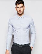Asos Skinny Shirt In Blue Micro Stripe With Long Sleeves - Blue
