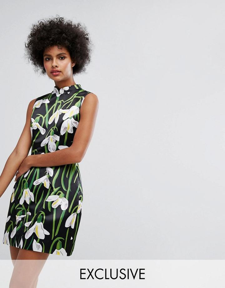 Horrockses Mini Dress With Mandarin Collar In Print - Multi