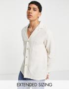Asos Design Regular Linen Shirt With Deep Revere Collar In Stone-neutral