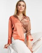 Asos Design Satin Shirt In Color Block-multi