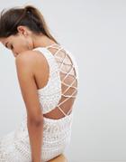 Love Triangle Stripe Detail Lace Mini Dress - White