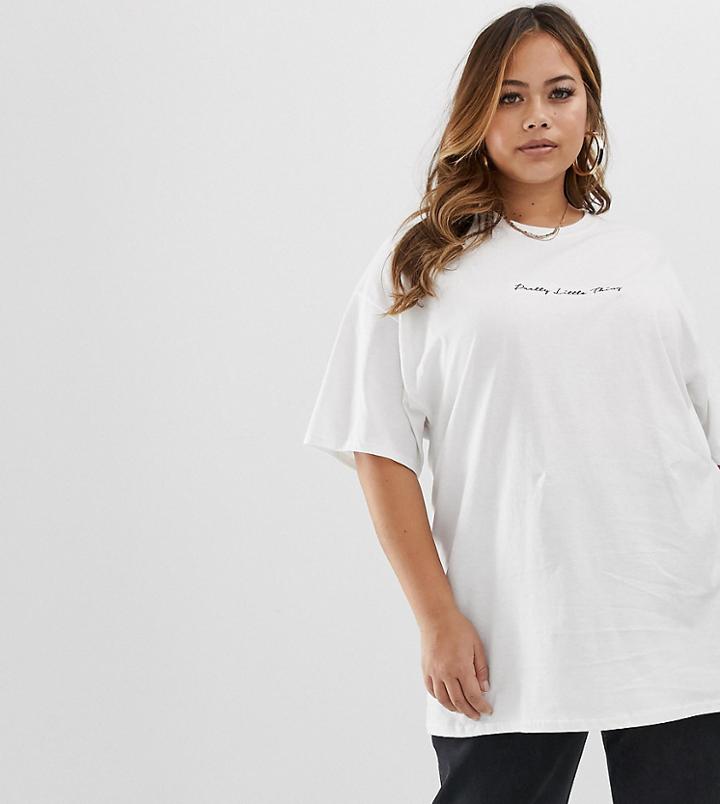 Prettylittlething Plus Slogan T-shirt In White - White
