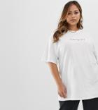 Prettylittlething Plus Slogan T-shirt In White - White