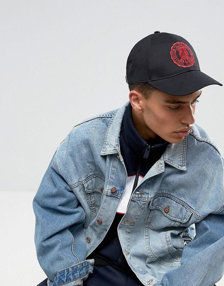 Asos Baseball Cap In Black With Red Embroidery - Black