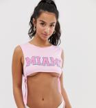 Asos Design Petite Miami Jersey Beach Super Crop Top - Pink