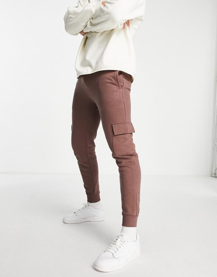 Soul Star Skinny Cargo Pocket Sweatpants In Deep Taupe-brown