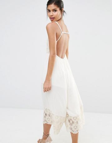 Somedays Lovin Moon Sister Midi Jumpsuit With Lace Embroidery & Low Back - Natural