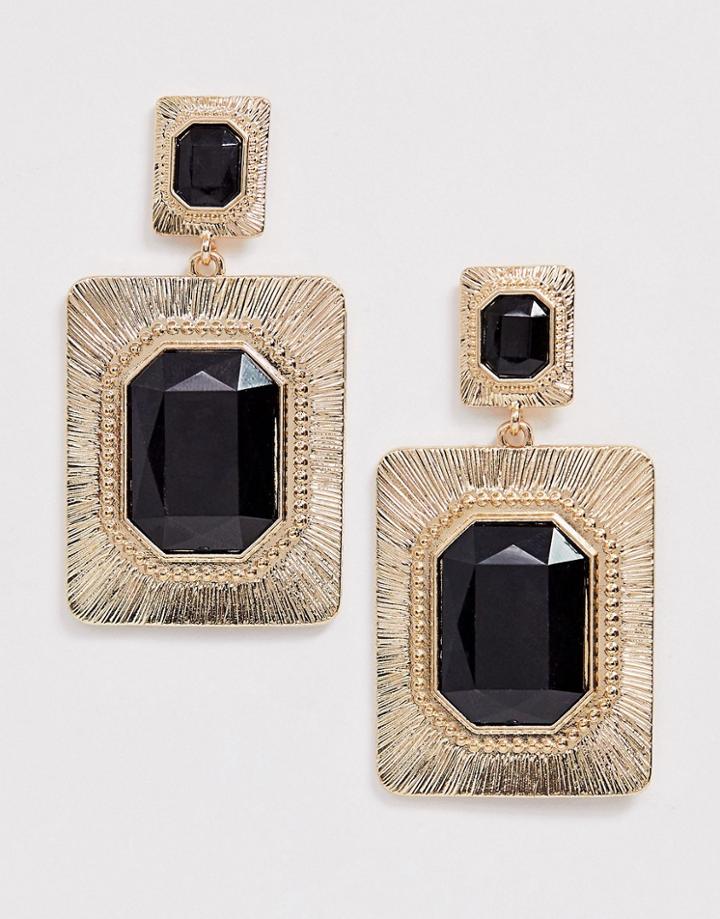 Asos Design Earrings With Engraved Stone Set Drop In Gold Tone - Gold
