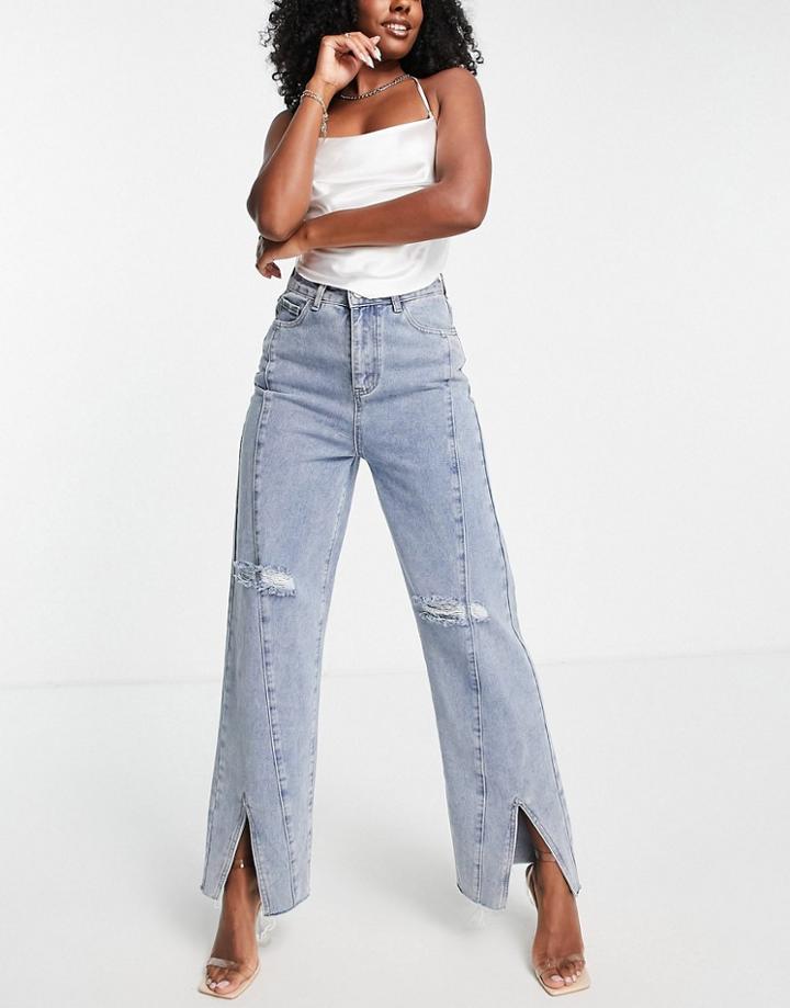 Saint Genies Front Spilt Jeans In Blue