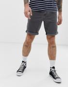 Asos Design 12.5oz Slim Denim Shorts In Vintage Washed Gray - Gray