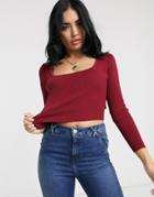 Asos Design Square Neck Sweater In Structured Knit With Buckle Detail