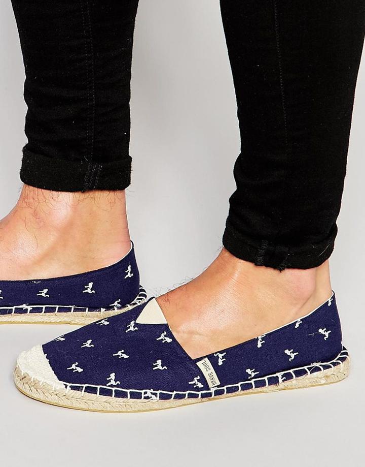 Brave Soul Espadrilles With Flamingo Print - Navy