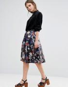 Oeurve Floral A Line Midi Skirt - Black