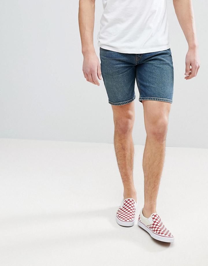 Asos Denim Shorts In Skinny Vintage Dark Wash - Blue