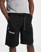 Topman Longline Belted Short With Branding In Black