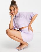 Bardot Button Up Cut-out Shirt Mini Dress With Folded Sleeves In Lilac-purple