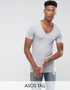 Asos Tall Extreme Muscle Fit T-shirt With V Neck In Gray - Gray